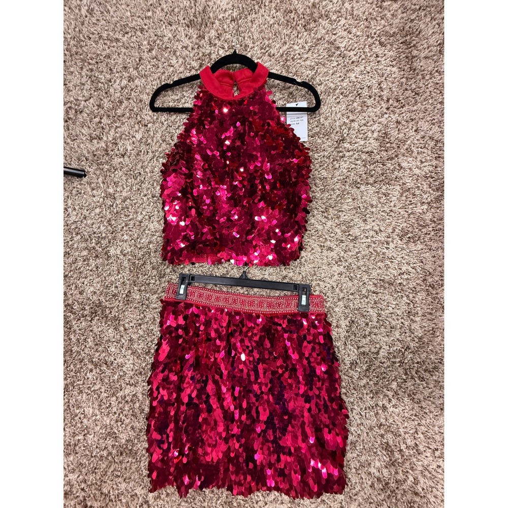 Blue B Collection Hot Pink Sequin 2 Piece Set Halter Crop Top Mini Skirt Medium